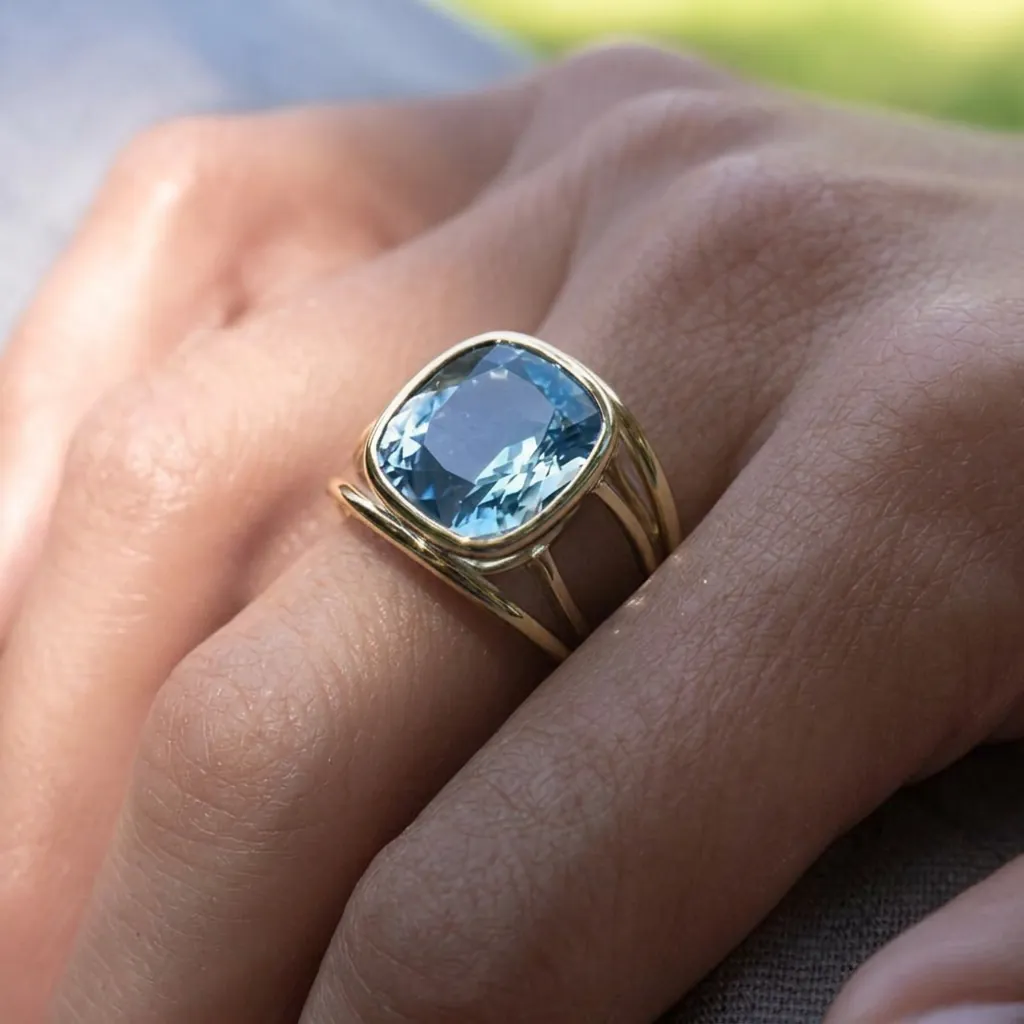 Personalized Minimalist Zinc Alloy Square Blue Rhinestone Ring Geometric Streamlined Multi Layer Band Ring Fashion Jewelry