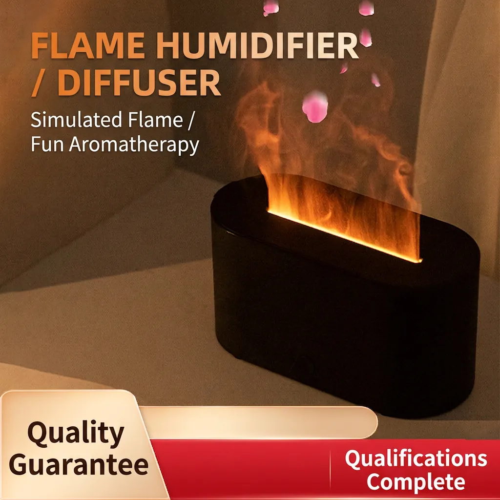 Ultrasonic Flame Aroma Diffuser Simulated Flame Humidifier Colorful Atmosphere Lamp Desktop Mist Maker For Office Home