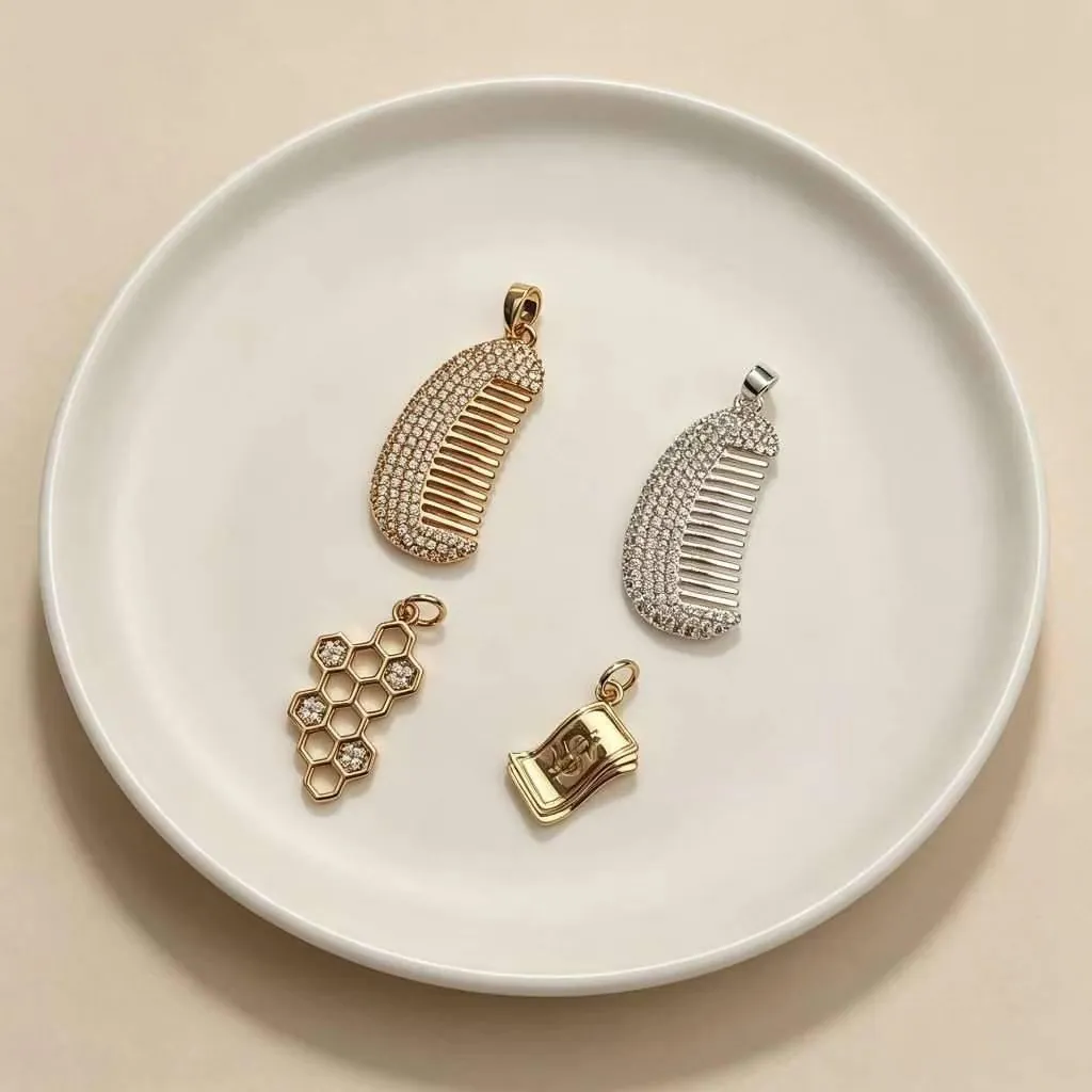 Rhinestone Inlaid Gold Plated Copper Comb Honeycomb Dollar Symbol Pendants DIY Jewelry Making Findings Necklace Accessories