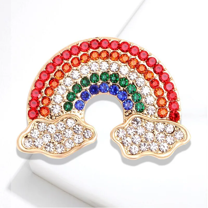 Cute Japanese Style Alloy Rhinestone Rainbow Cloud Brooch For Women Men Sweet Fashion Enamel Pin Clothing Decorative Accessories