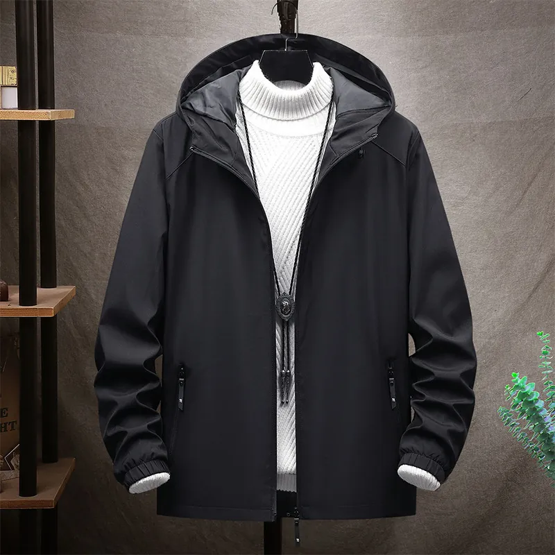 Men Fashion Hooded Jacket Korean Style Slim Fit Windbreaker Outerwear Letter Print For Spring Autumn Casual School Students