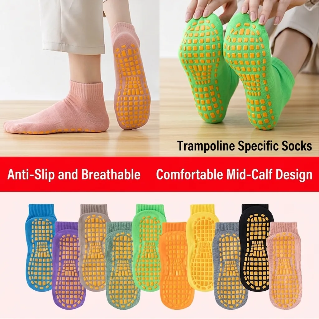 Anti-Slip Trampoline Socks Mid-Calf Yoga Floor Socks With PVC Grips For Indoor Sports Early Education Centers Unisex