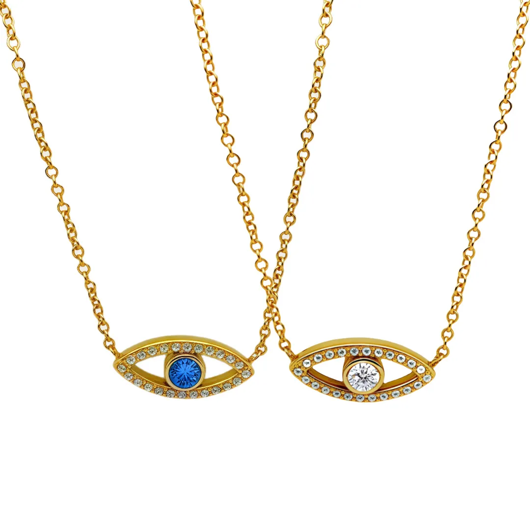 Retro Titanium Steel Evil Eye Pendant Necklace For Women Real Gold Plated Rhinestone Inlaid Fashion Clavicle Chain Jewelry