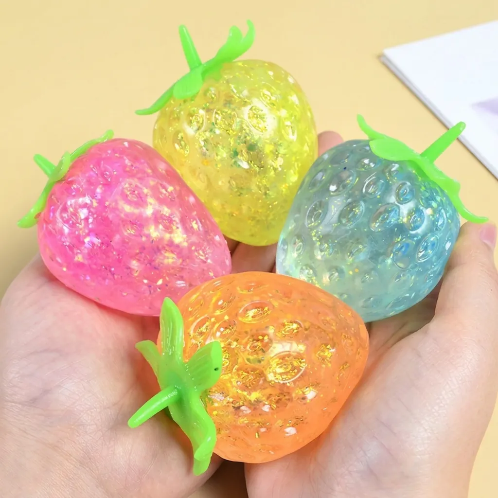 Simulation Erdbeere Knautschspielzeug Langsamer Rückprall Glitzer Maltose Gefüllt Stressabbau Weichgummi Frucht Spielzeug