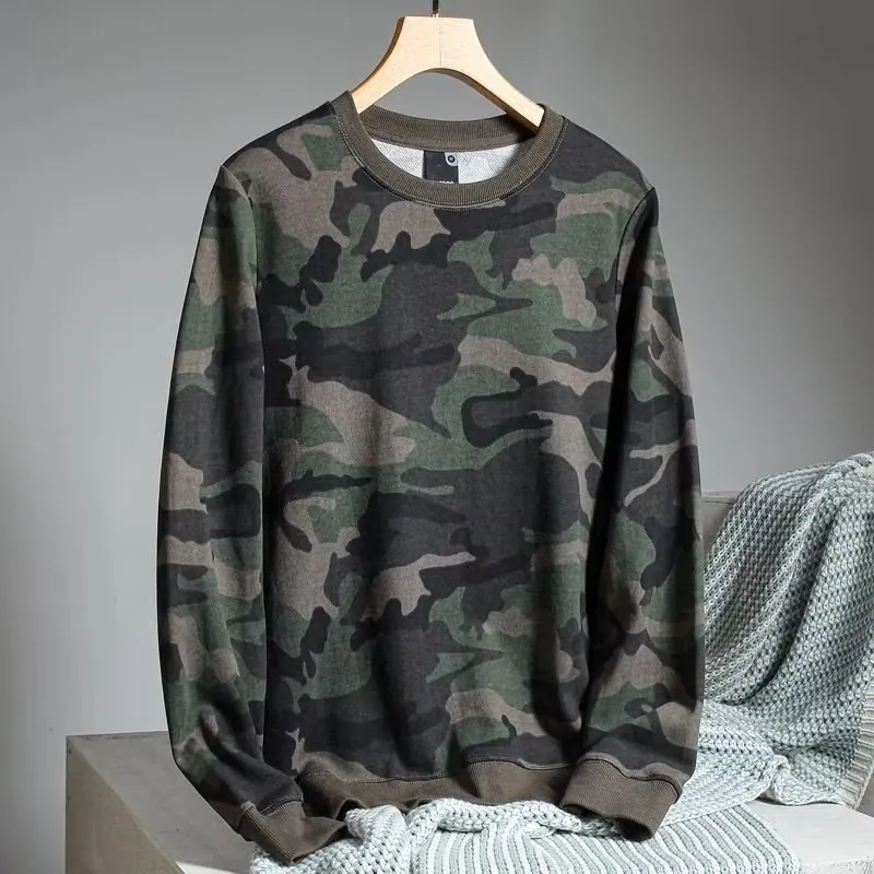 Men's Casual Camouflage Print Sweatshirt Long Sleeve Crew Neck Loose Fit Pullover Military Style Polyester Autumn Top