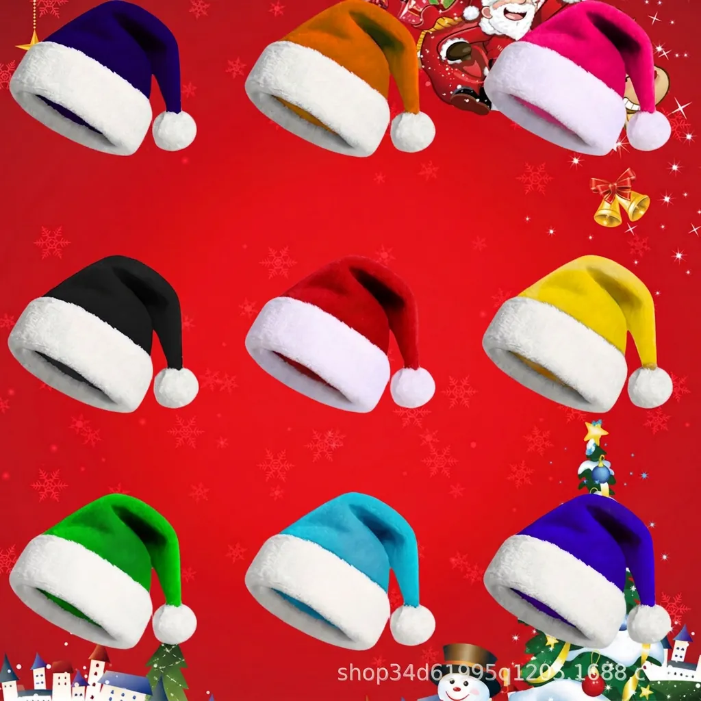 Adult Christmas Hat Thickened Short Plush Colorful Santa Hat For Holiday Party Costume Props Festive Decorations
