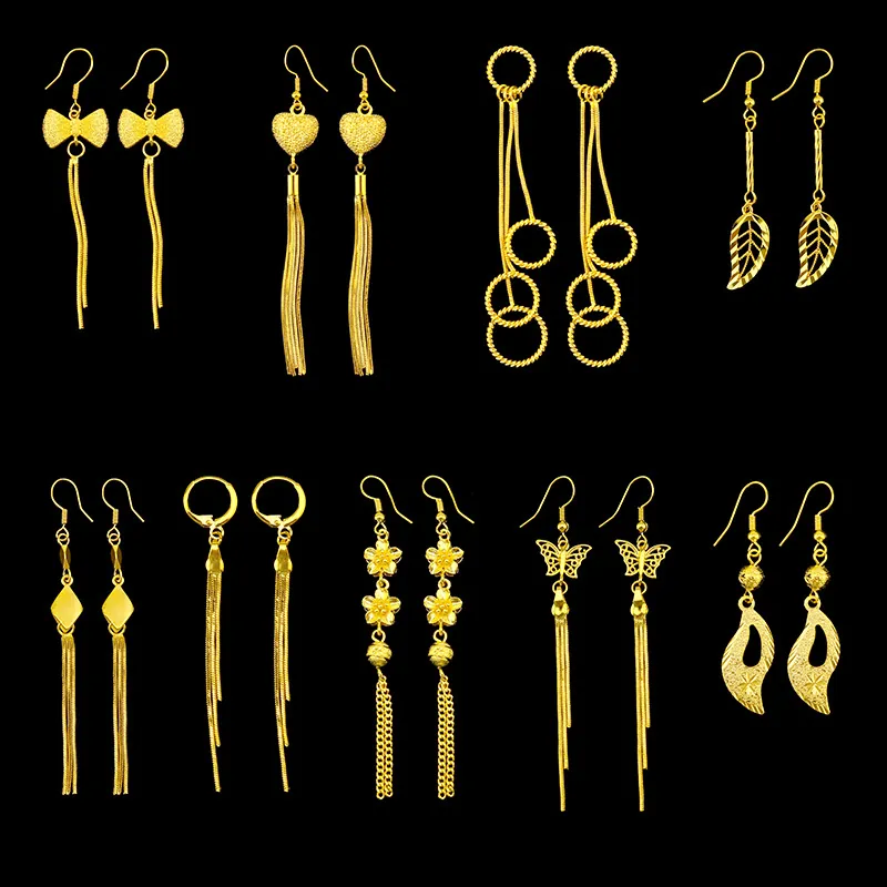 Luxury Brass Gold Plated Long Tassel Dangle Earrings For Women Heart Butterfly Leaf Square Fashion Jewelry Gift