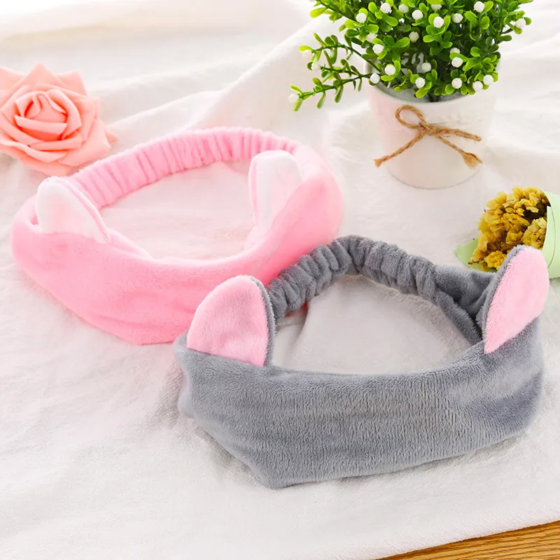 Bandeau en Peluche Oreilles de Chat en Molleton de Corail Polyester pour le Lavage du Visage Maquillage Spa Sport Femmes Accessoires Cheveux