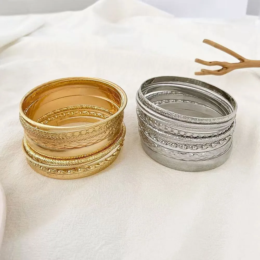 Damen Mehrlagige Ethno Legierung Armreifen Vintage Gravierte Gedrehte Seil Metall Stapelbare Armreifen Bohemian Mode Schmuck