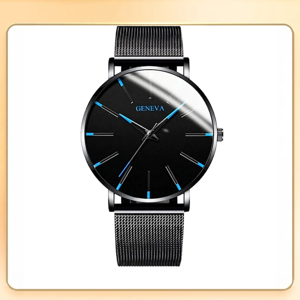 Geneva Men's Business Fashion Quartz Watch Alloy Metal Mesh Strap Minimalist Large Dial Wristwatch For Office Daily Wear