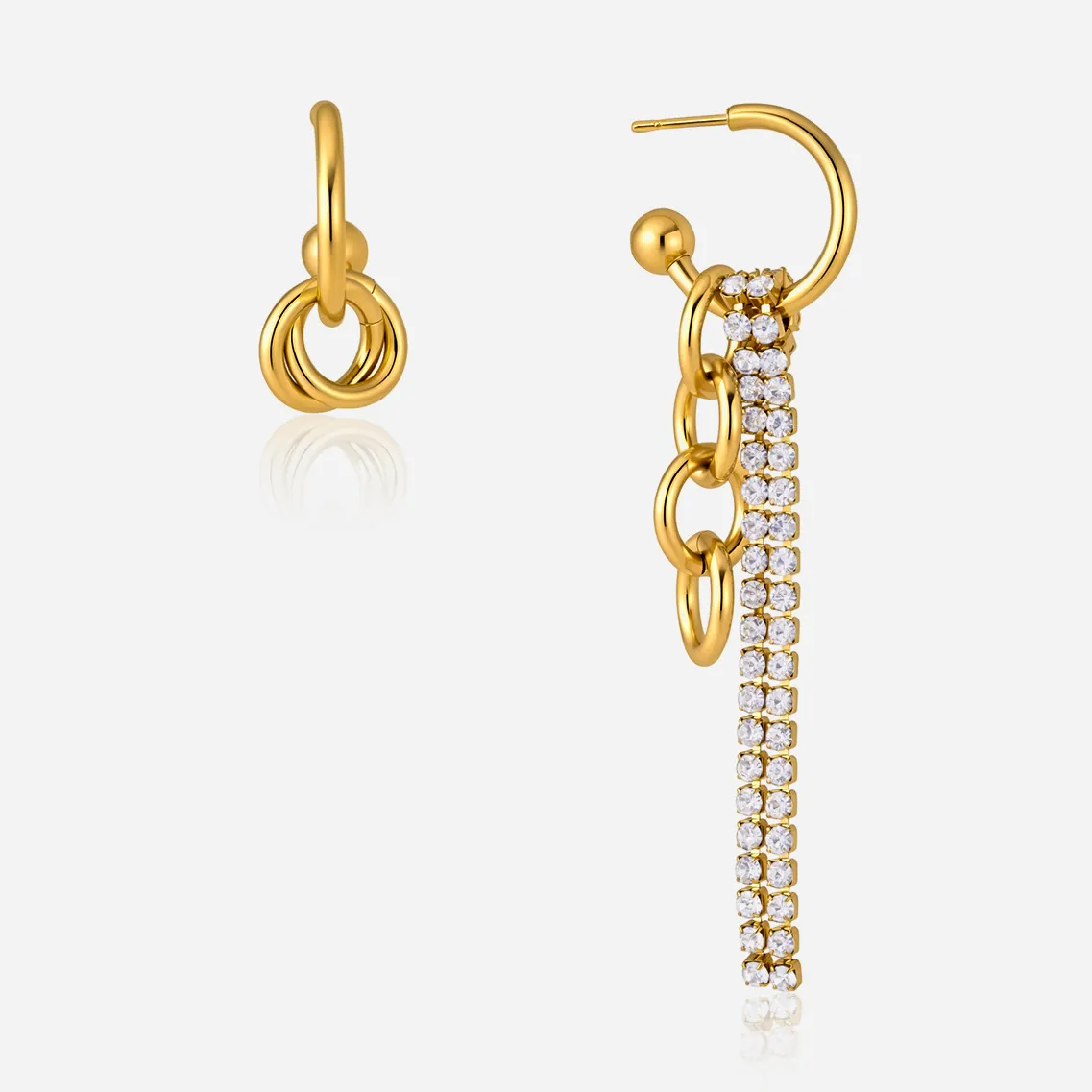 Orecchini Pendenti Asimmetrici in Acciaio Inossidabile Placcato Oro 18K per Donna Orecchini con Nappa di Strass Multianello Gioielli