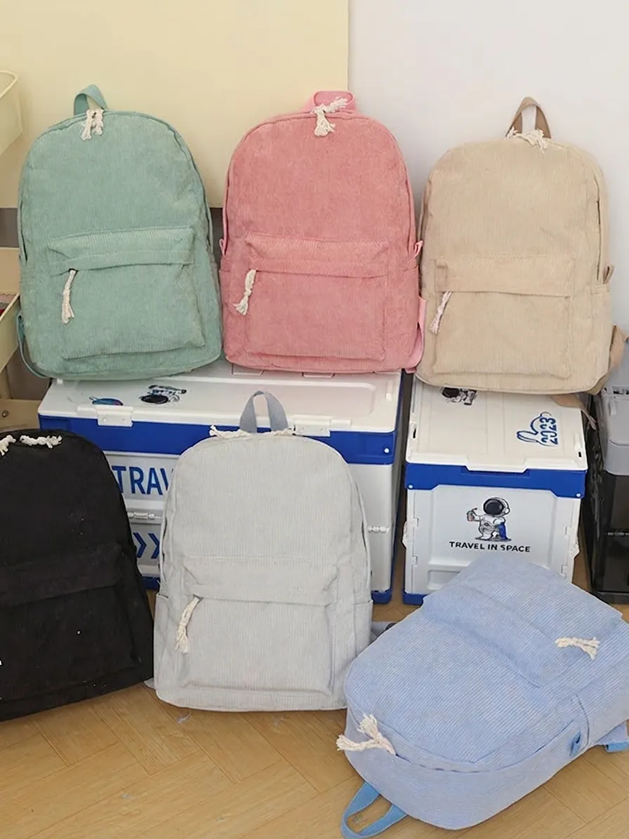 Women Corduroy Backpack For High School Students Solid Color Korean Harajuku Style Large Capacity Casual Travel School Bag For Teenagers Girls