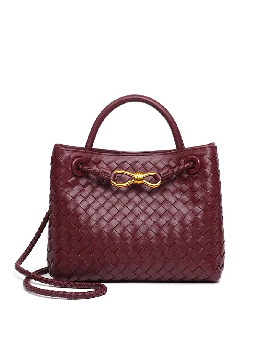 Borsa Tote in Pelle PU Intrecciata a Mano con Fiocco Donna Stile Old Money Più Scomparti Borsa a Tracolla Vintage Elegante Ufficio