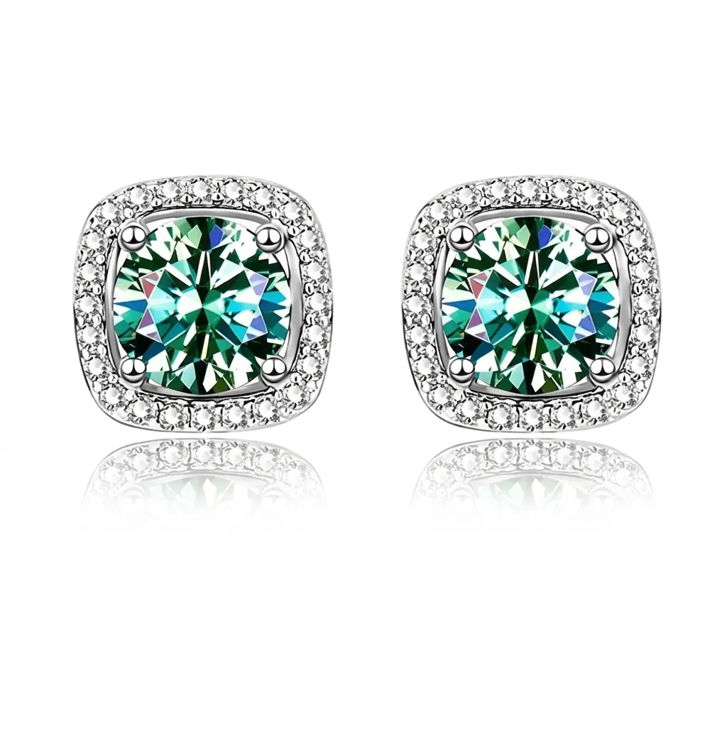 925 Sterling Silver D Color Moissanite Stud Earrings For Women Square Halo 4-Claw Inlaid Elegant Jewelry With GRA Certificate
