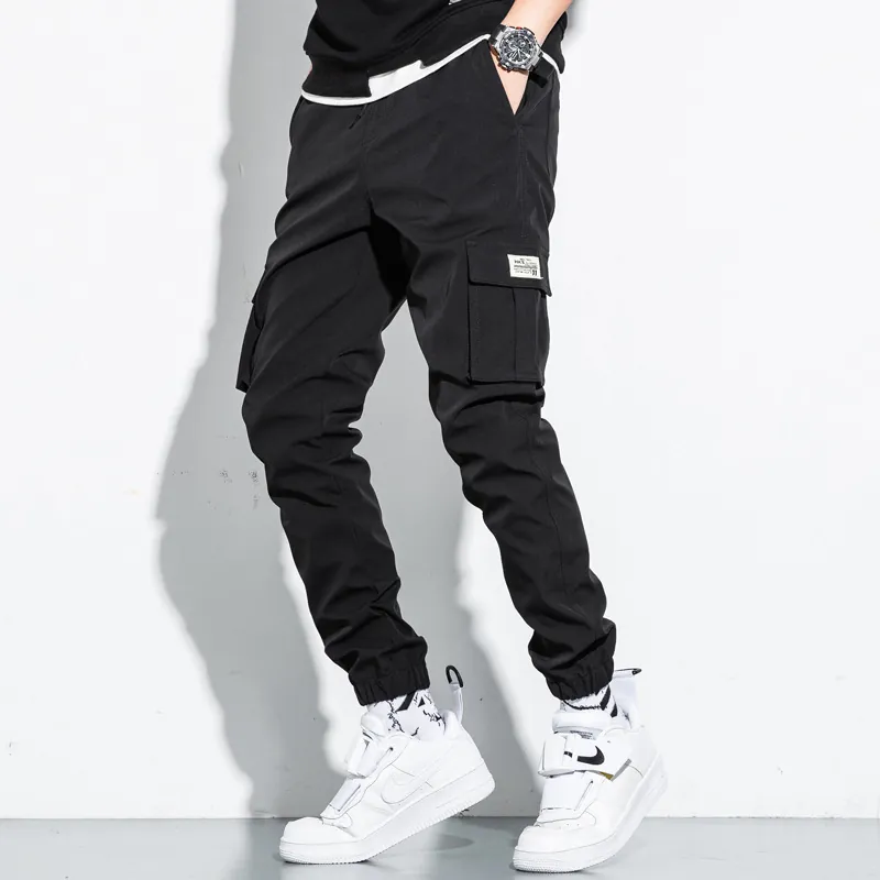 Men Fashion Cargo Pants 95 Cotton Loose Joggers Multi Pockets Casual Trousers Camouflage Solid Color Streetwear For Men