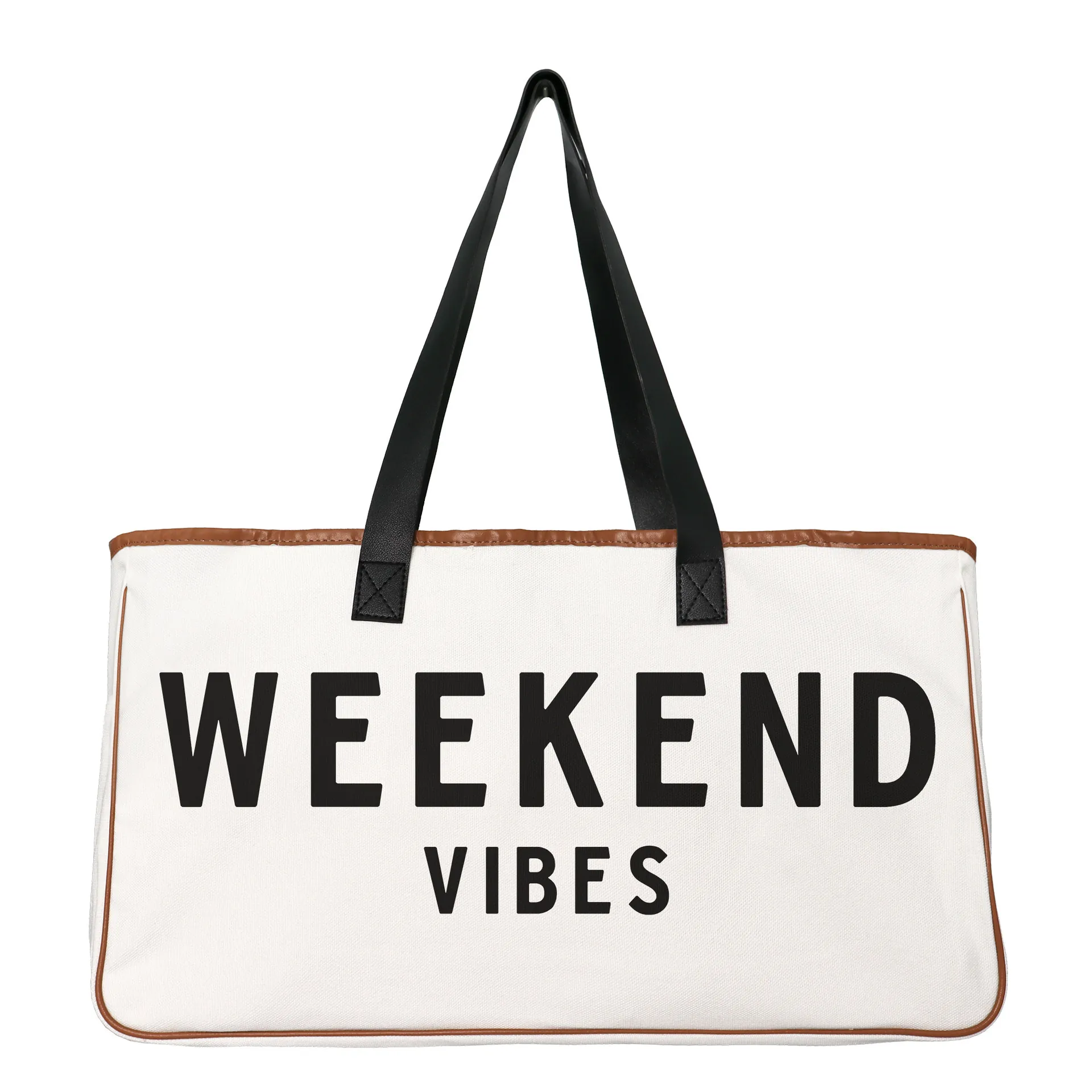 Women Large Capacity Canvas Tote Bag Stylish Letter Print Shoulder Bag Durable Beach Vacation Handbag Weekend Vibes Travel Bag