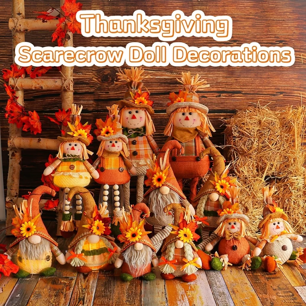 Thanksgiving Scarecrow Gnome Decorations Harvest Festival Plush Doll With Sunflower Maple Leaf For Home Fall Party Desktop Decor