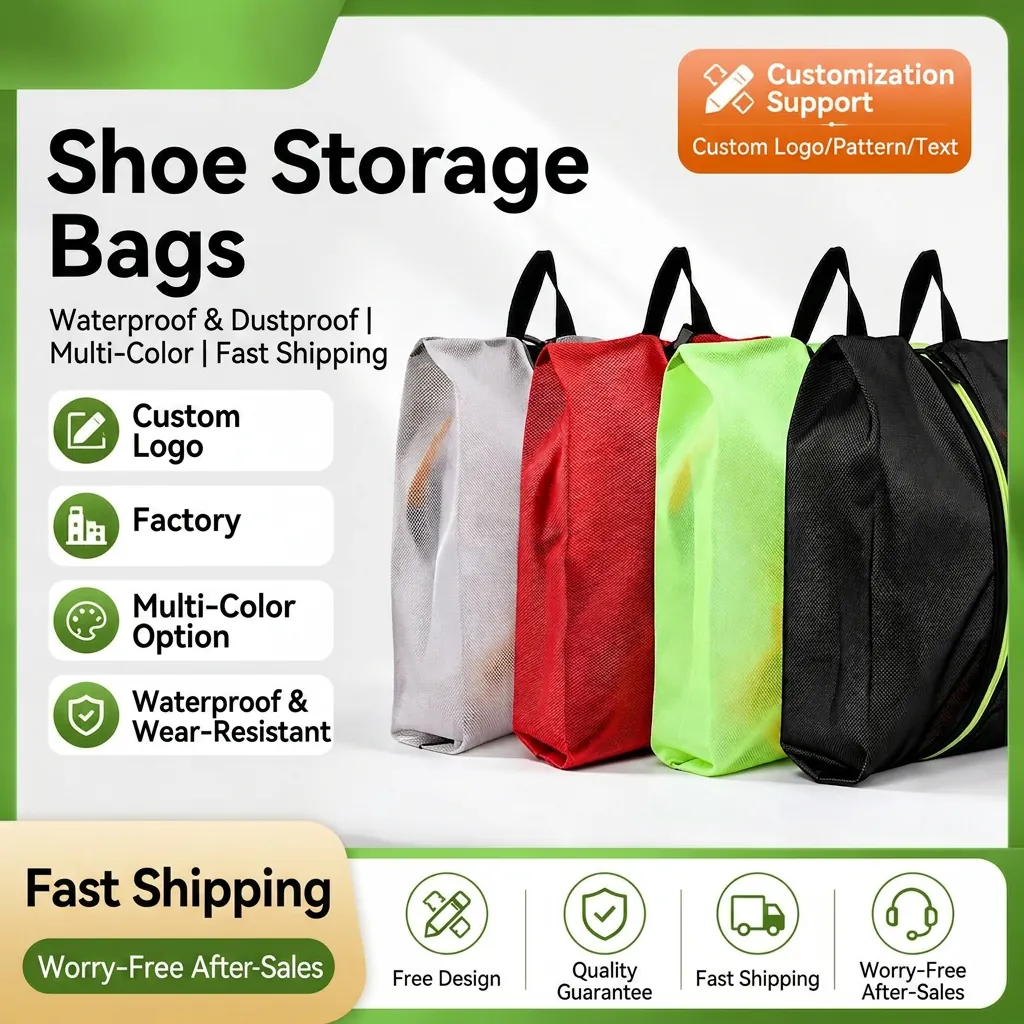 Portable Travel Shoe Storage Bag Breathable Polyester Mesh Organizer Case With Handle Dustproof For Sports Sneakers