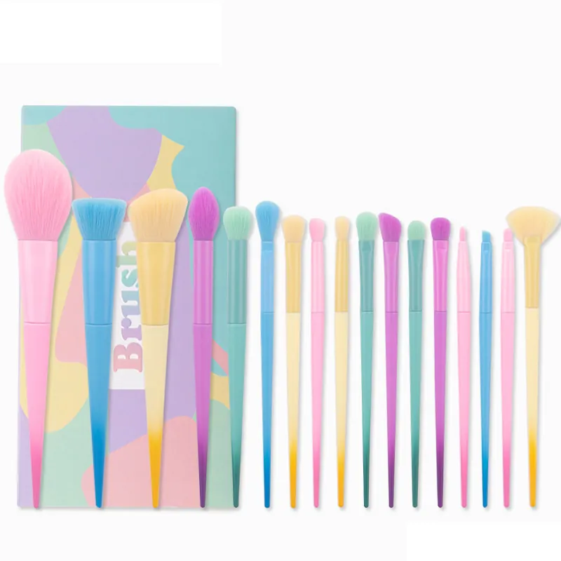 Professional Makeup Brushes Synthetic Fiber Colorful Macaron Gradient Cosmetic Tools For Eye Shadow Powder Foundation