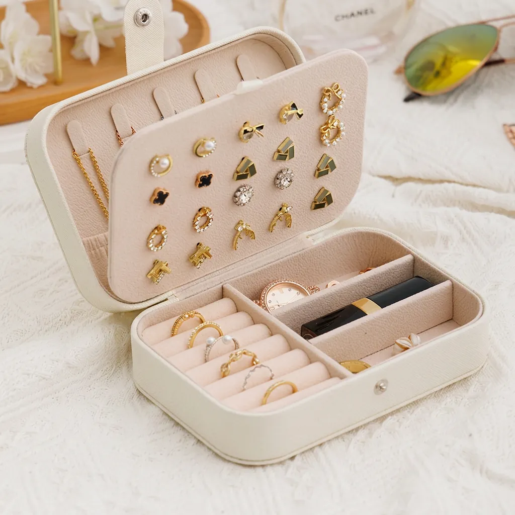 Tragbares PU Leder Schmuckkästchen Reise Schmuck Aufbewahrungsbox Für Ohrringe Ringe Halsketten Organizer Mini Schmuckhalter Damen Geschenk