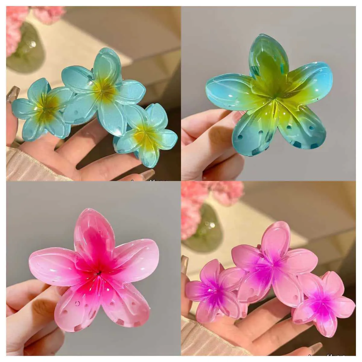 Pince à Cheveux Dégradée en Forme de Frangipanier pour Femmes Douce Fleur Pince Requin en Plastique Accessoire Cheveux Plage