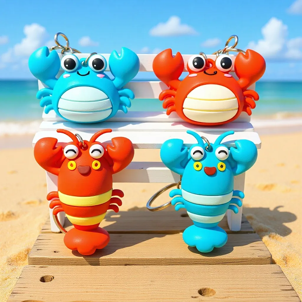 3D Cartoon Realistic Crab Lobster Keychain Soft PVC Marine Animal Bag Pendant Claw Machine Gift Key Ring Accessories