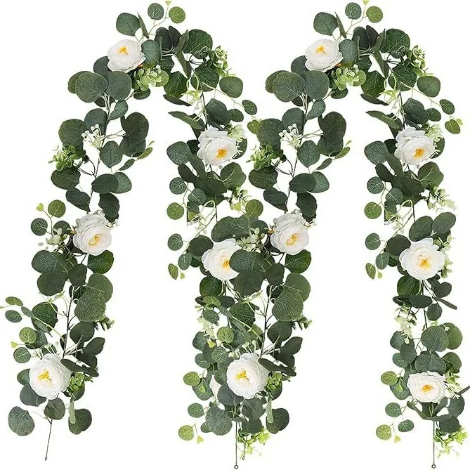 Artificial Eucalyptus Rose Garland Silk Fake Flower Vine For Wedding Arch Home Table Party Background Wall Decor Hanging Plant