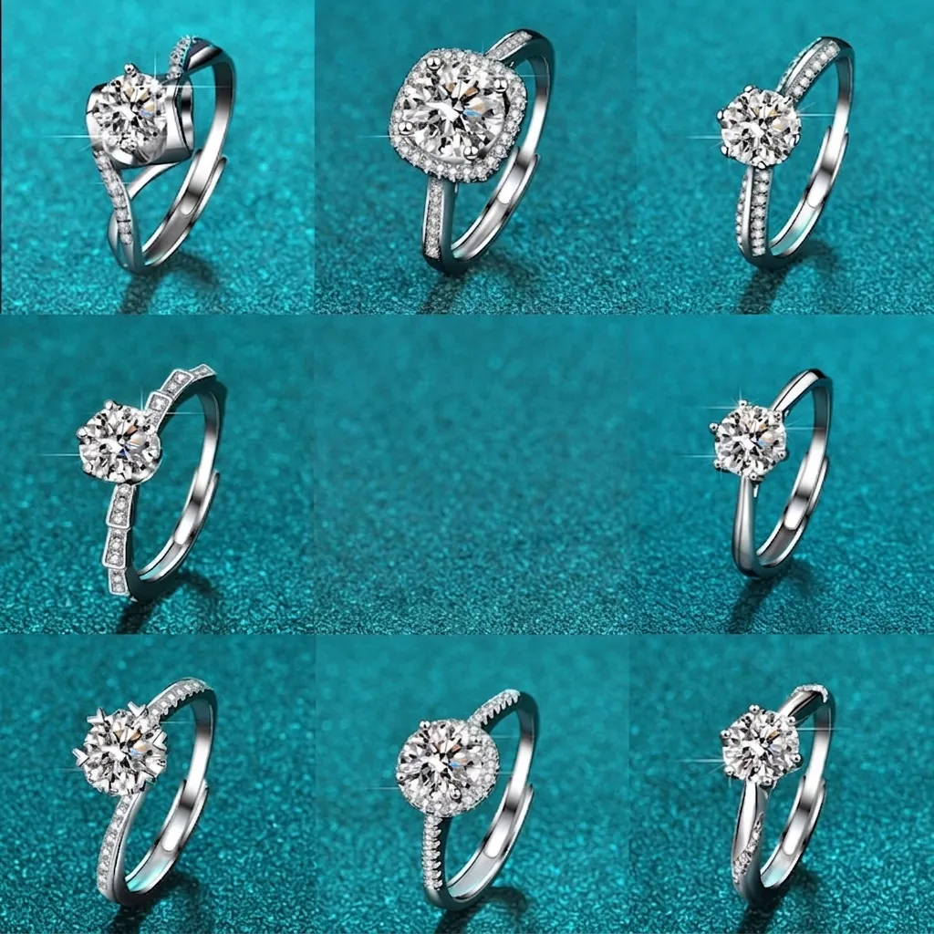 925 Sterlingsilber Moissanit Ring Brillanter Rundschliff Verstellbarer Fingerring Edler Schmuck Für Damen Hochzeit GRA