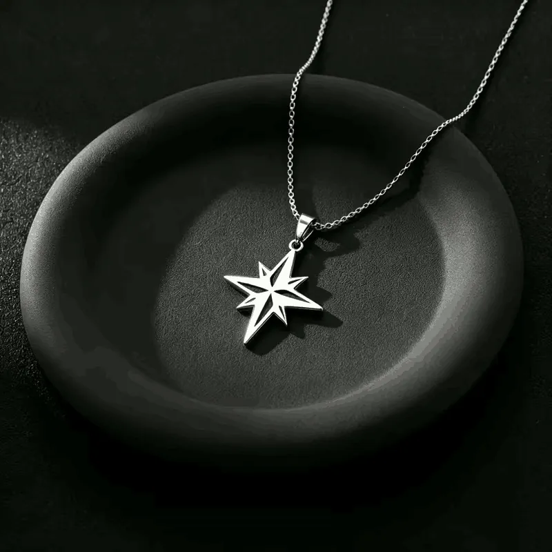 Minimalist Stainless Steel Octagram Star Pendant Necklace For Women Polished Geometric North Star Choker Jewelry Gift