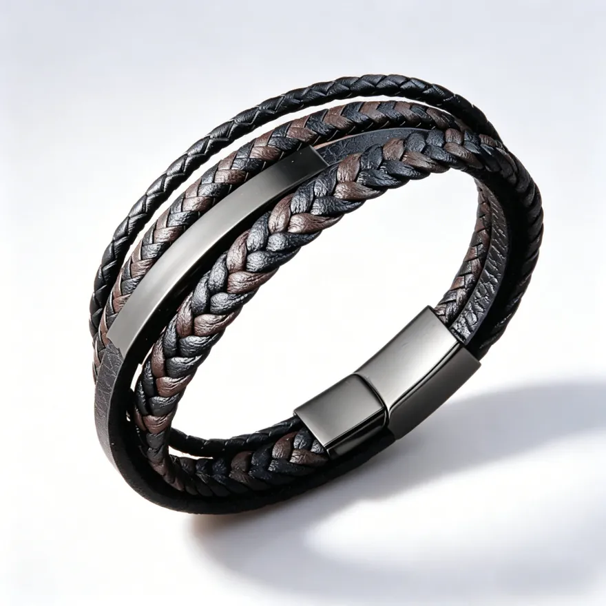 Bracelet Multi-couches en Cuir PU Tressé Vintage Punk Pour Hommes Femmes Alliage de Zinc Boucle Magnétique Bijoux de Poignet