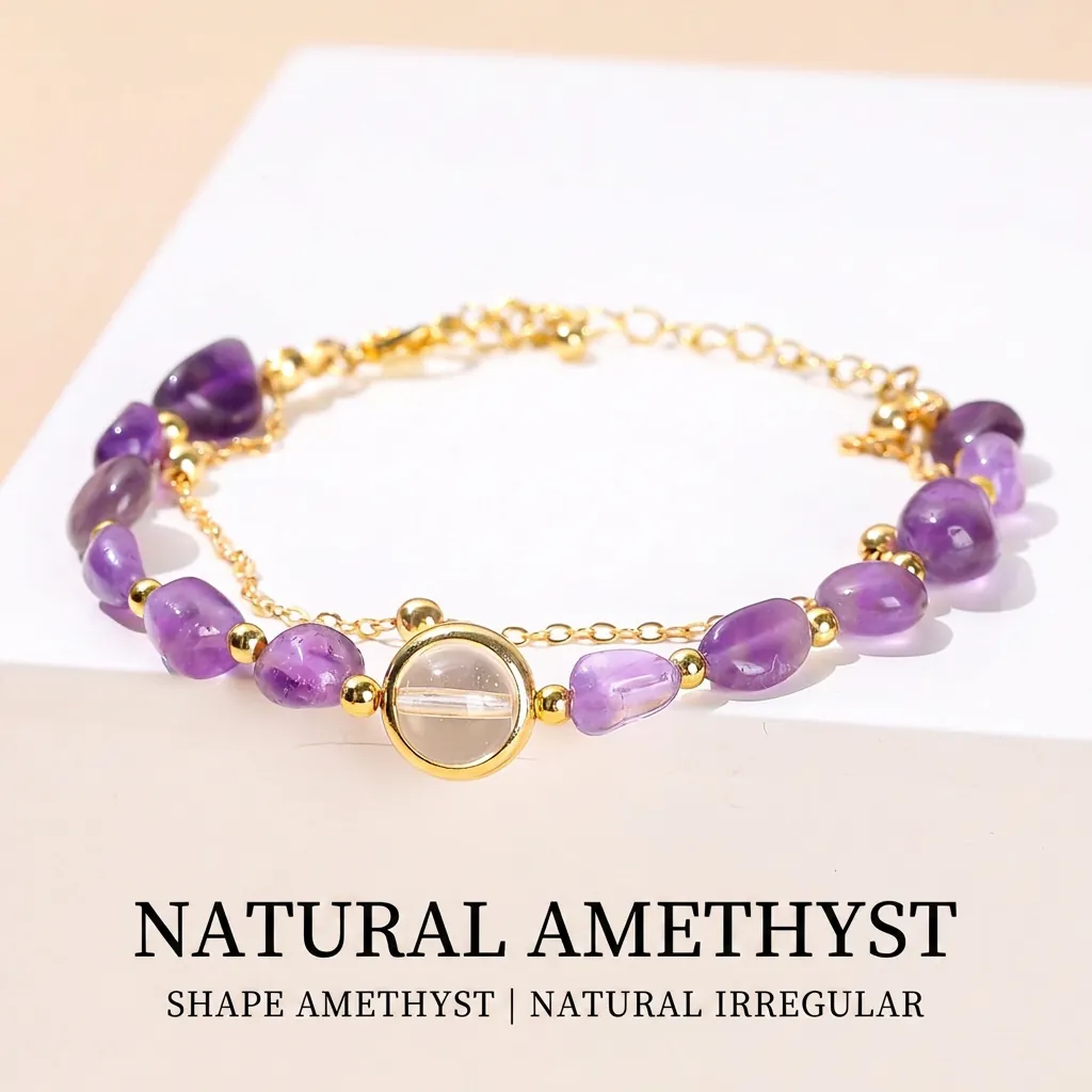 Natural Crystal Irregular Stone Bracelet For Women Double Layer Citrine Amethyst Handmade Fashion Jewelry Sweet Gift