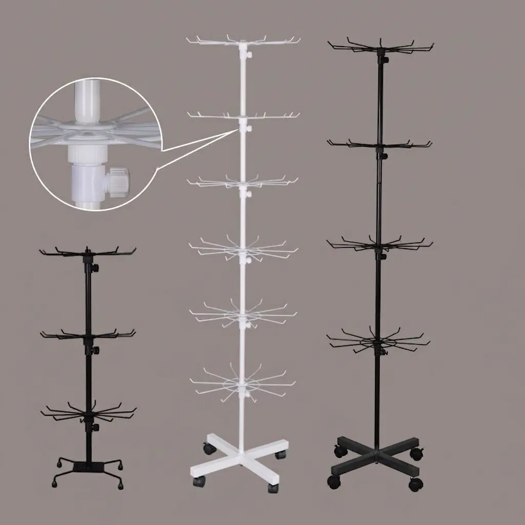 Rotating Metal Display Stand For Socks Gloves Jewelry Multi-Tier Mobile Floor Rack With Wheels Adjustable Retail Rack