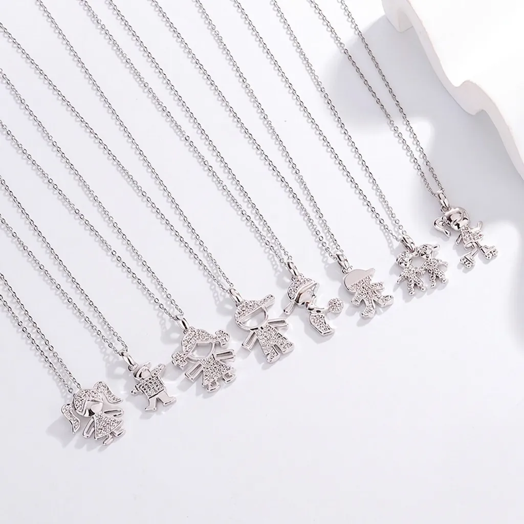 Hip Hop Titanium Steel Cartoon Character Pendant Necklace For Kids Cute Silver Color Rhinestone Boy Girl Figure Clavicle Chain Jewelry