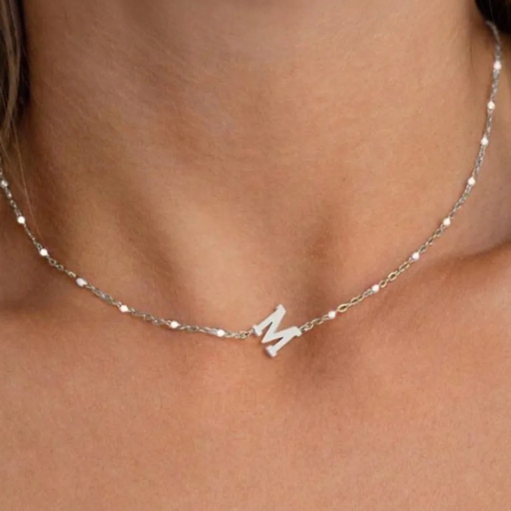 Fashion 26 Initial Alphabet Letter Pendant Necklace With Artificial Pearl Copper Minimalist Choker Jewelry For Women