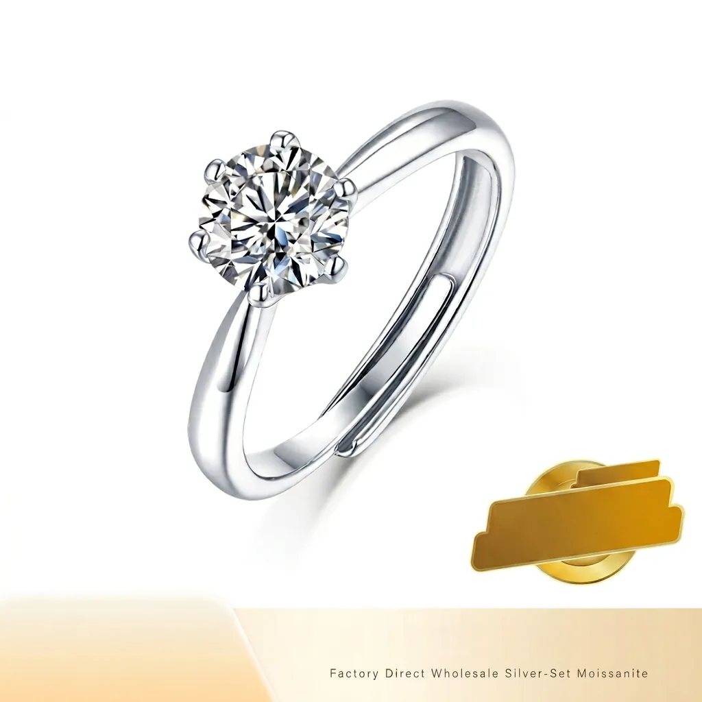 S925 Sterling Silver Moissanite Engagement Ring For Women D Color VVS1 Round Cut Moissanite Gemstone 18K Gold Plated Six Prong Adjustable Wedding Ring Jewelry Set With GRA Certificate
