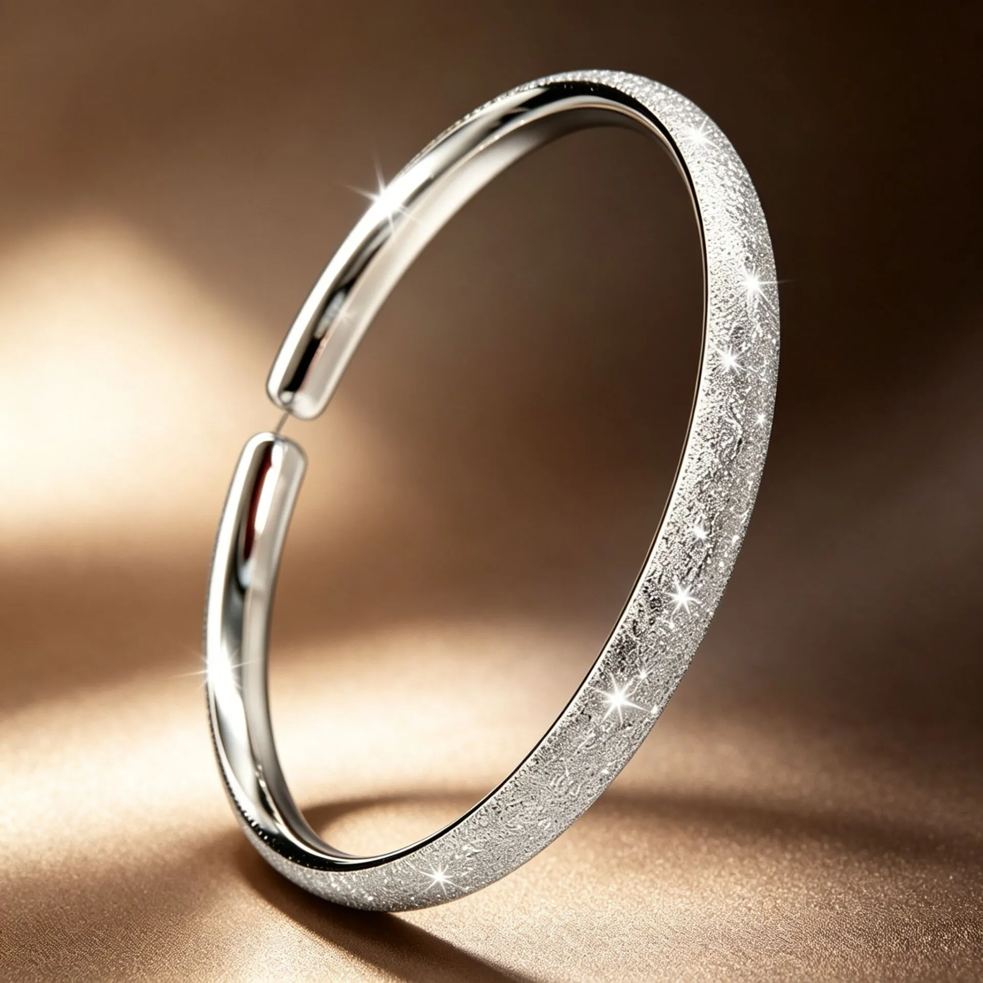 Bracciale Rigido Aperto In Argento Sterling 925 Minimalista Da Donna Con Finitura Sabbiata Smerigliata Design Alla Moda