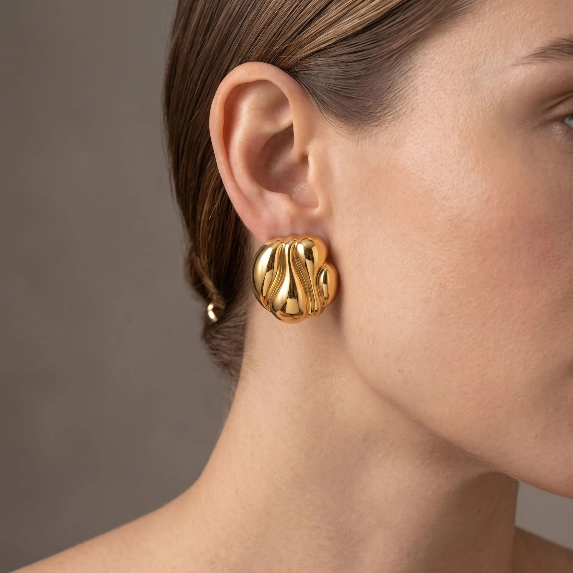 Boucles D'oreilles Puces Rondes Irrégulières Acier Inoxydable 304 Plaqué Or 18K Texture Géométrique Étanche Minimaliste Femmes