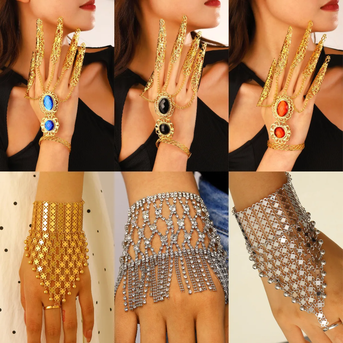 Vintage Naher Osten Ethno Gold Handschmuck Fingerring Armband Für Damen Bauchtanz Hochzeit Party Schmuck Zubehör