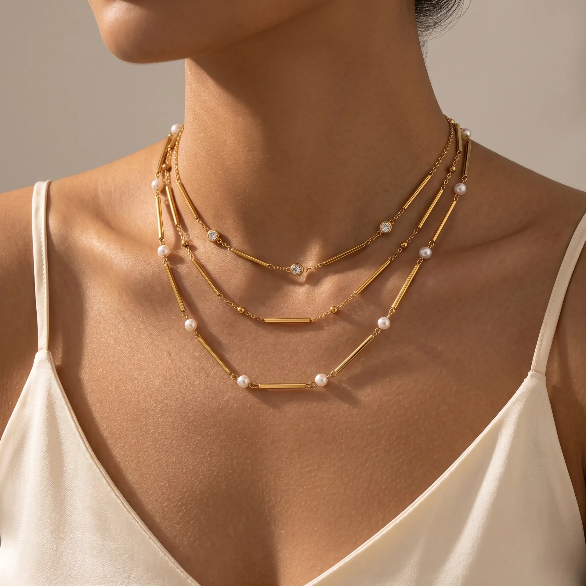 Collar Con Colgante de Nudo de Bambú de Acero Inoxidable de Lujo Para Mujer Chapado en Oro Strass Perla Artificial Joyería