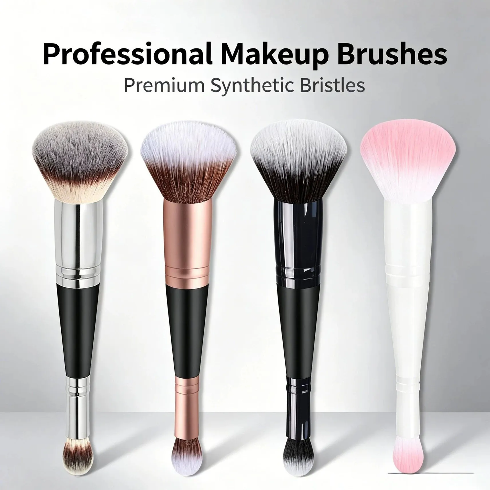 Pennello Da Trucco Doppia Punta Fibra Sintetica Fondotinta Correttore Contouring Professionale Manico In Legno