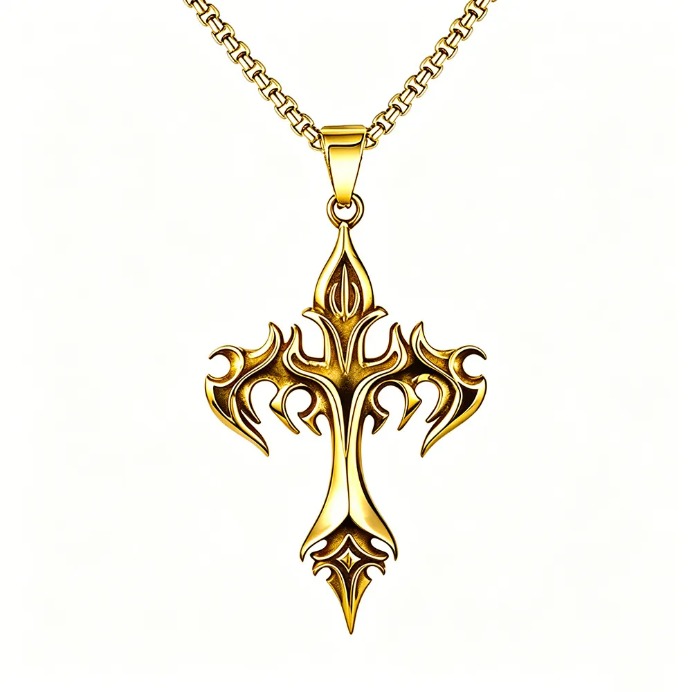 Hip Hop Pendant Necklace Stainless Steel Gothic Cross Viking Dragon Jewelry For Men Women Retro Punk Style