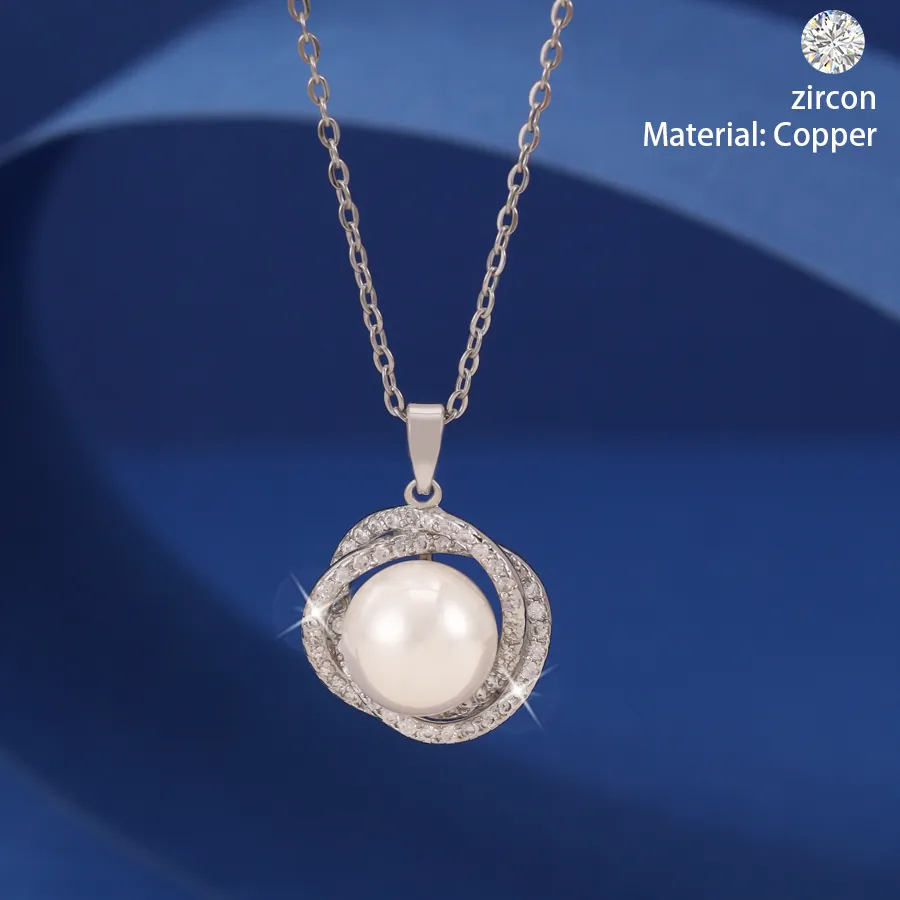 Copper Zirconia Artificial Pearl Pendant Necklace For Women Elegant Planet Style Clavicle Chain Jewelry Neck Accessory