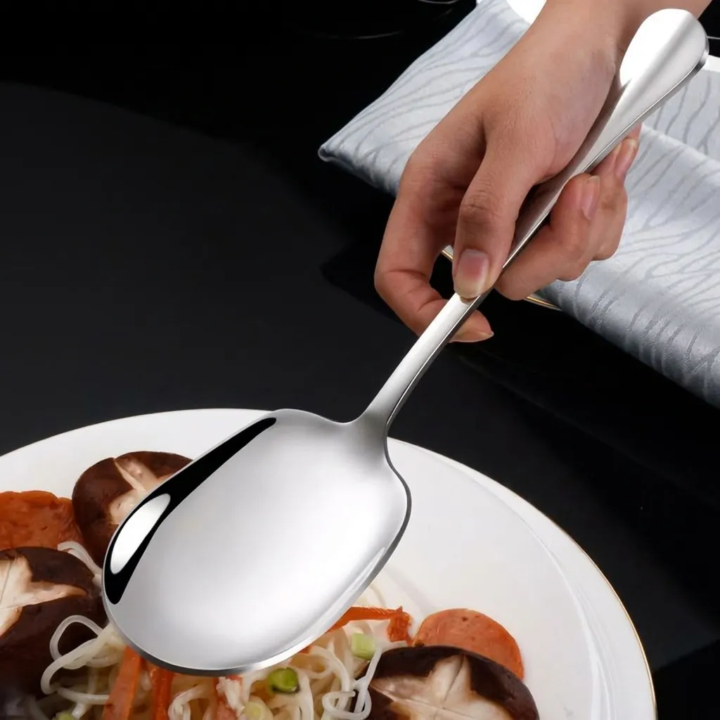 Large Stainless Steel Public Serving Spoon Colander Set Mirror Polished Heavy Duty Serving Utensils For Hotel Home Restaurant