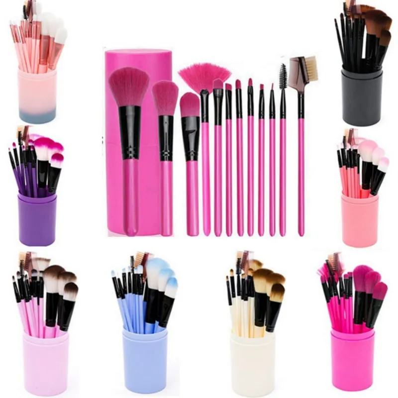 Professional Makeup Brush Collection With Storage Barrel Synthetic Fiber Bristles Plastic Handle For Beauty Women Cosmetics Tool