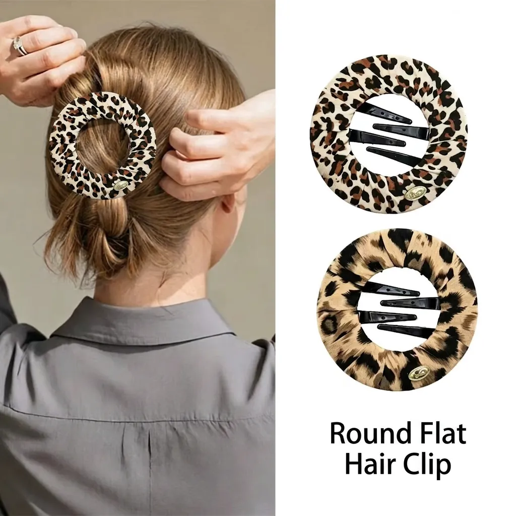 Fermaglio per Capelli Piatto Circolare Leopardato per Donna Senza Pressione Forcina Senza Cuciture per Chignon Yoga Sport Accessori per Capelli Moda