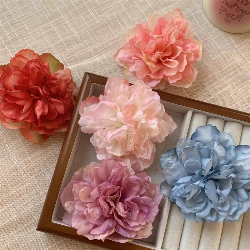 Pince à Cheveux Pivoine Vintage Fait Main en Tissu Floral Barrette à Bec de Canard Rétro Épingle à Cheveux Latérale Femme