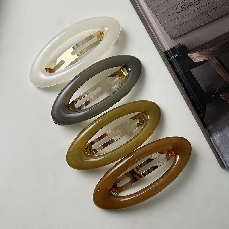 Vintage Elegant Acrylic Hair Clip For Women Retro Oval Cutout Geometric Spring Clip Large Hairpin Ponytail Headwear
