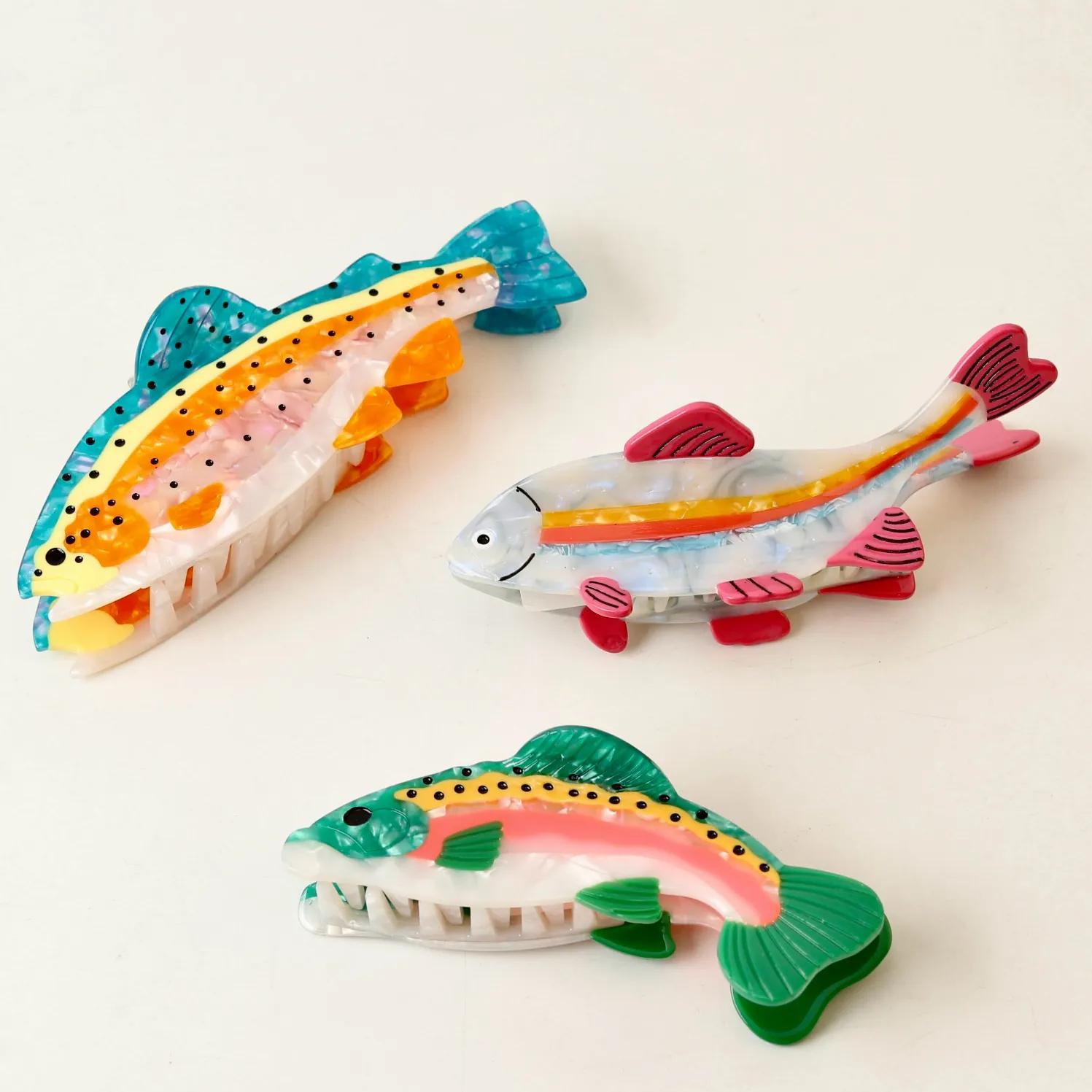 Creative Cellulose Acetate Fish Shaped Hair Claw Clip Splicing Rainbow Fish Salmon Marine Animal Shark Clips For Women Accessories
