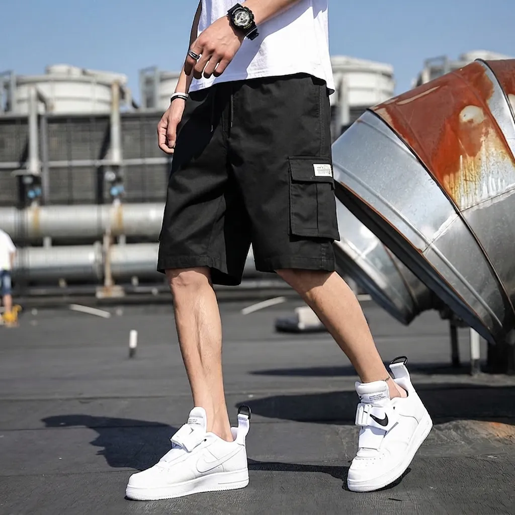Short Cargo Homme Grande Taille Ample Décontracté Camouflage Multi-Poches Mélange de Coton Été Plage Extérieur Short à Cinq Points