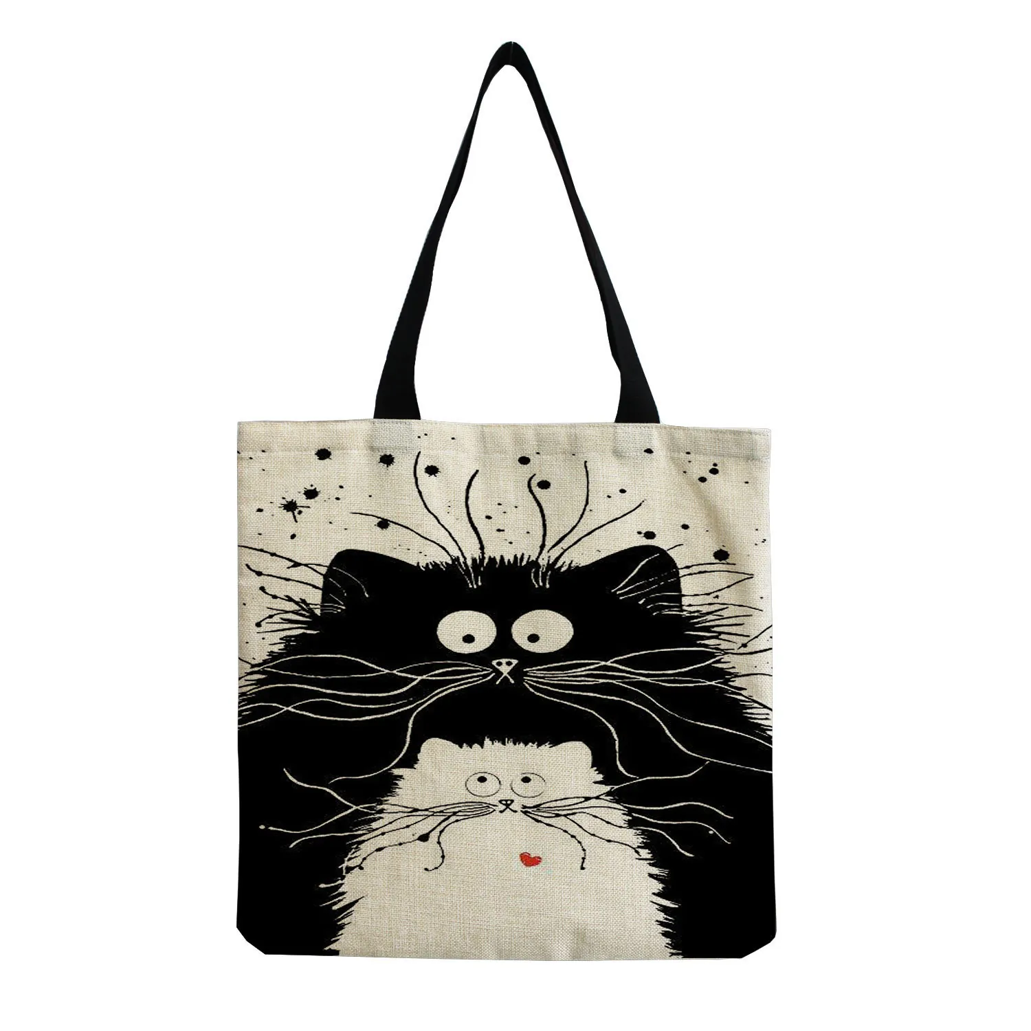 Cartoon Cute Exploded Hair Cat Cotton Linen Shopping Bag Large Capacity Reusable Eco Friendly Grocery Tote Bag For Women Daily Work Use